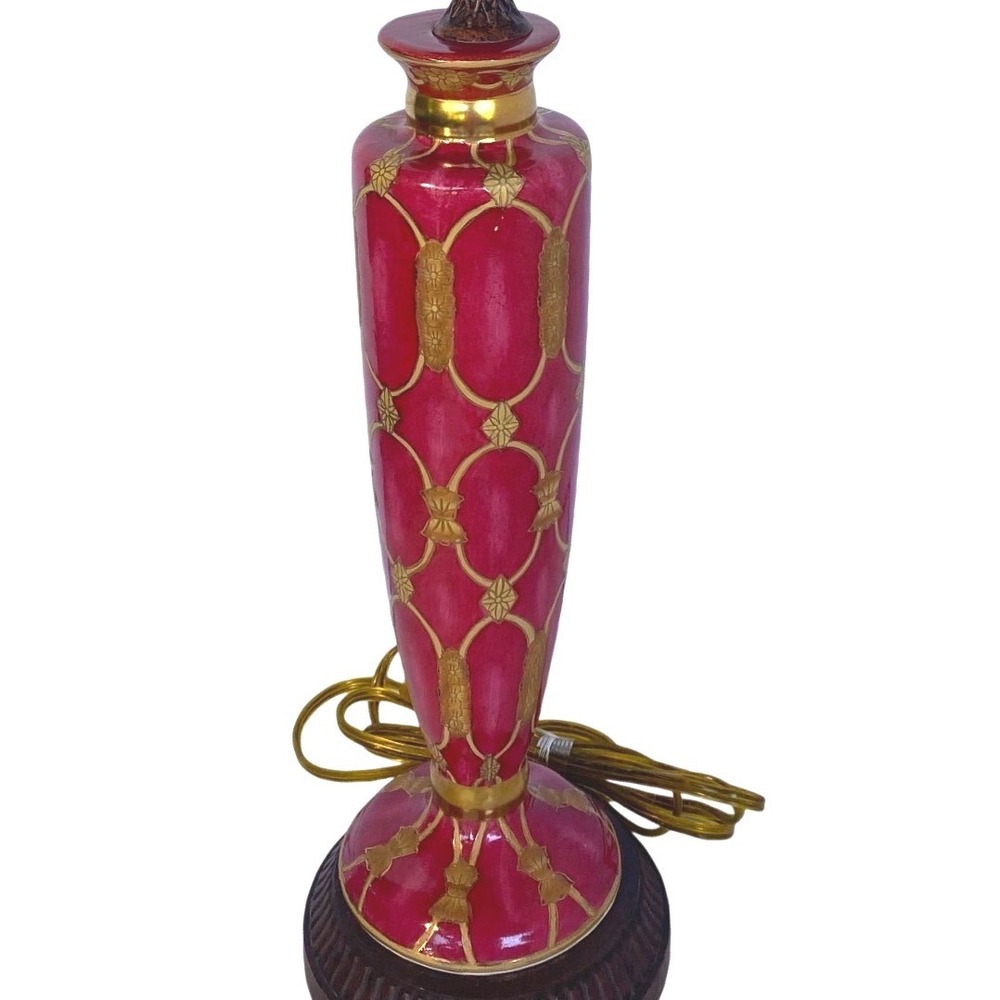 Vintage Red Gold Ceramic Oriental Accent Hollywood Regency Chinoiserie 26" Lamp